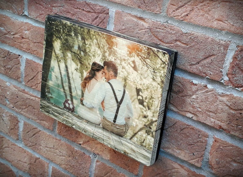 wedding photos on wooden slate board uv printed